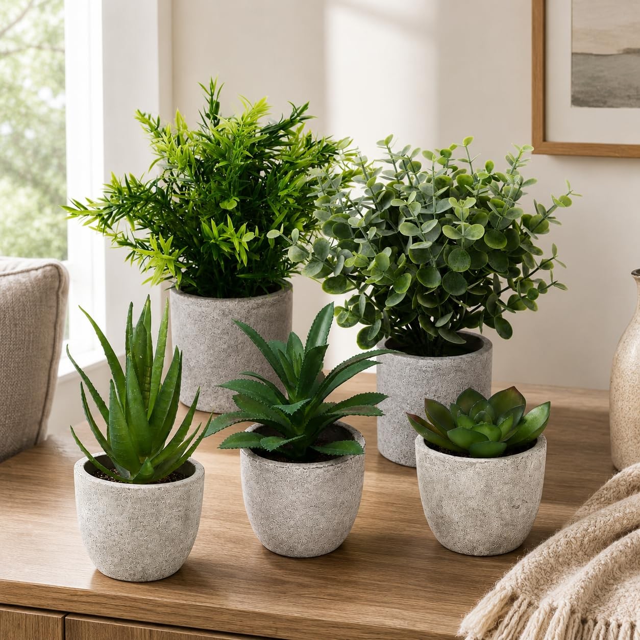 5 Pack Small Fake Plants for Home Decor, Artificial Plants Indoor Eucalyptus/…