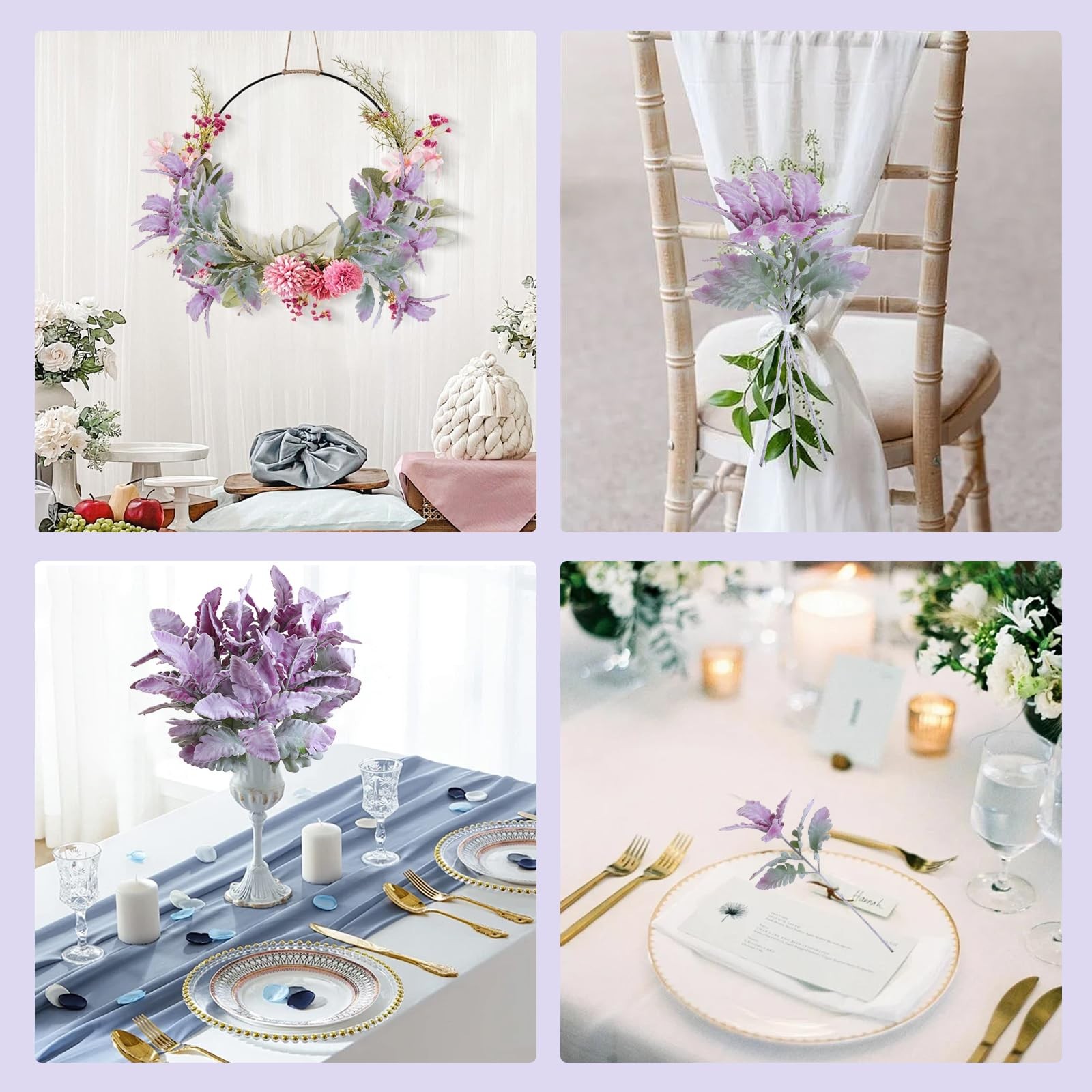 8Pcs Artificial Dusty Miller Plant Faux Flocked Lambs Ear Greenery Stems Purp…