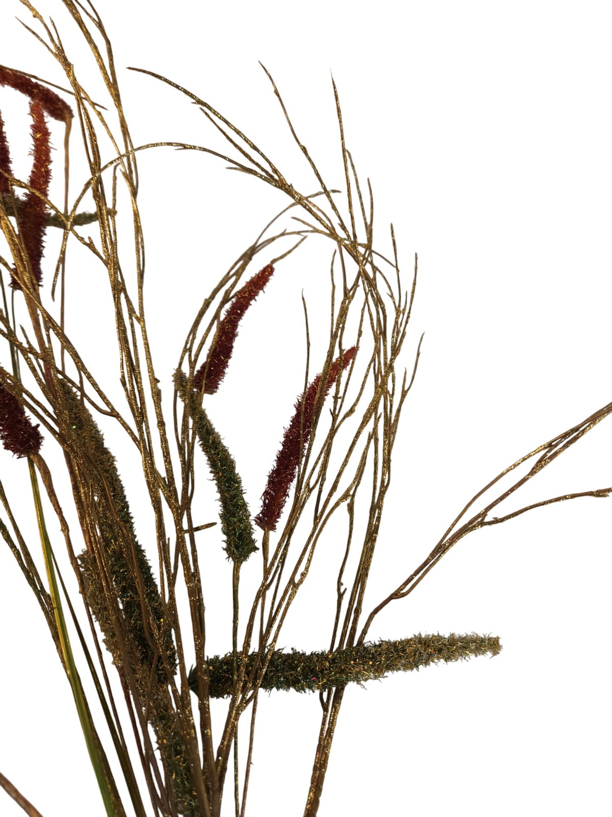 Glitter Artificial Floral Grass Spray Red & Gold Decorative Branch Stems Christm