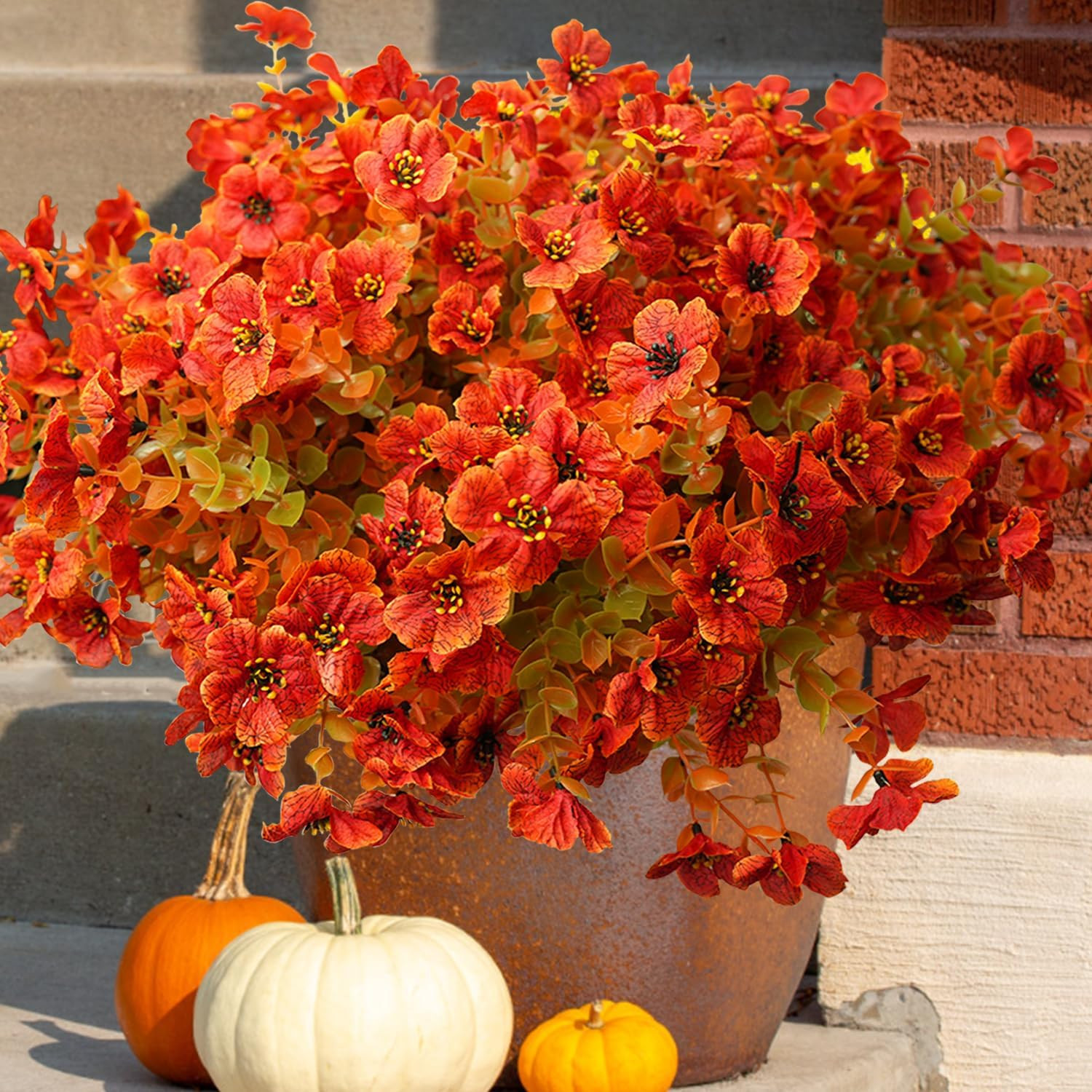 UV Resistant Artificial Flowers – 16 Bundle Fall Red Silk Plants for Home Decor