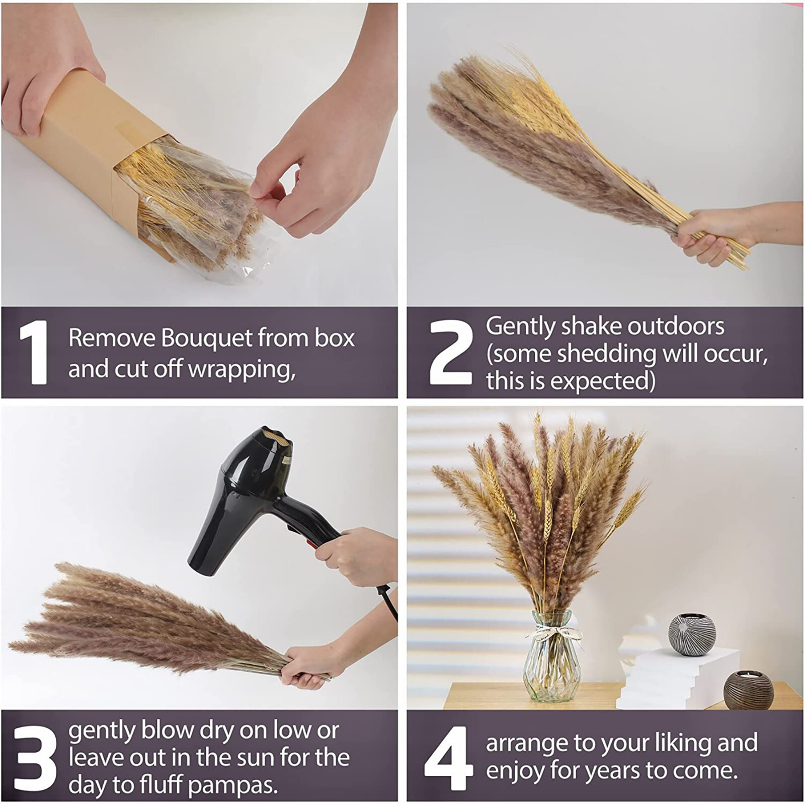 NEW 40-Pc Pampas Grass Dried Wheat Bouquet 17″ Boho Flowers Bohemian Vase Decor
