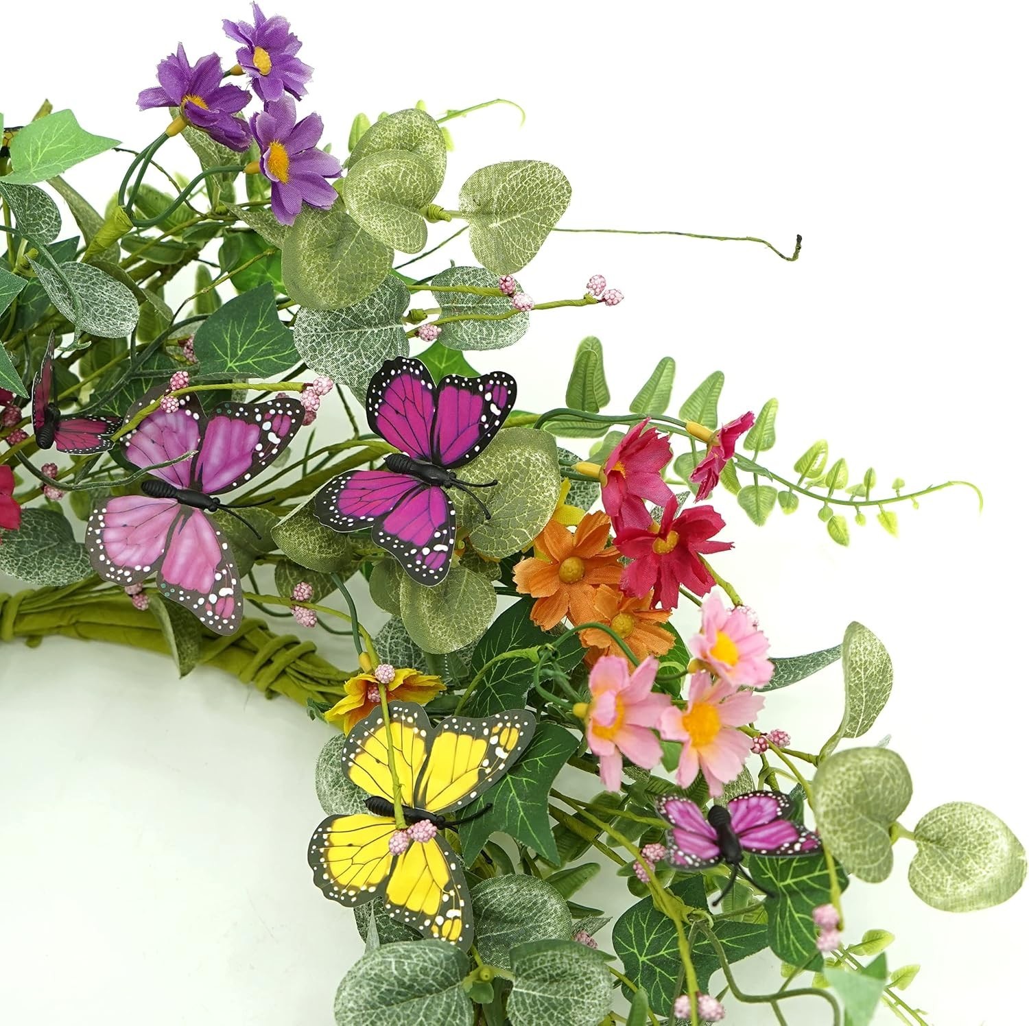 20″ Artificial Spring Summer Wreath Butterflies Eucalyptus Daisy Decor