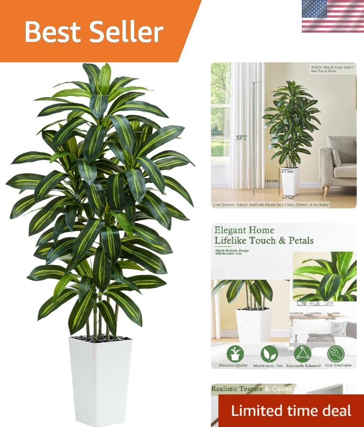 Artificial Dracaena Tree 5FT Faux Silk Tropical Fake Green Plant Indoor Outdoor