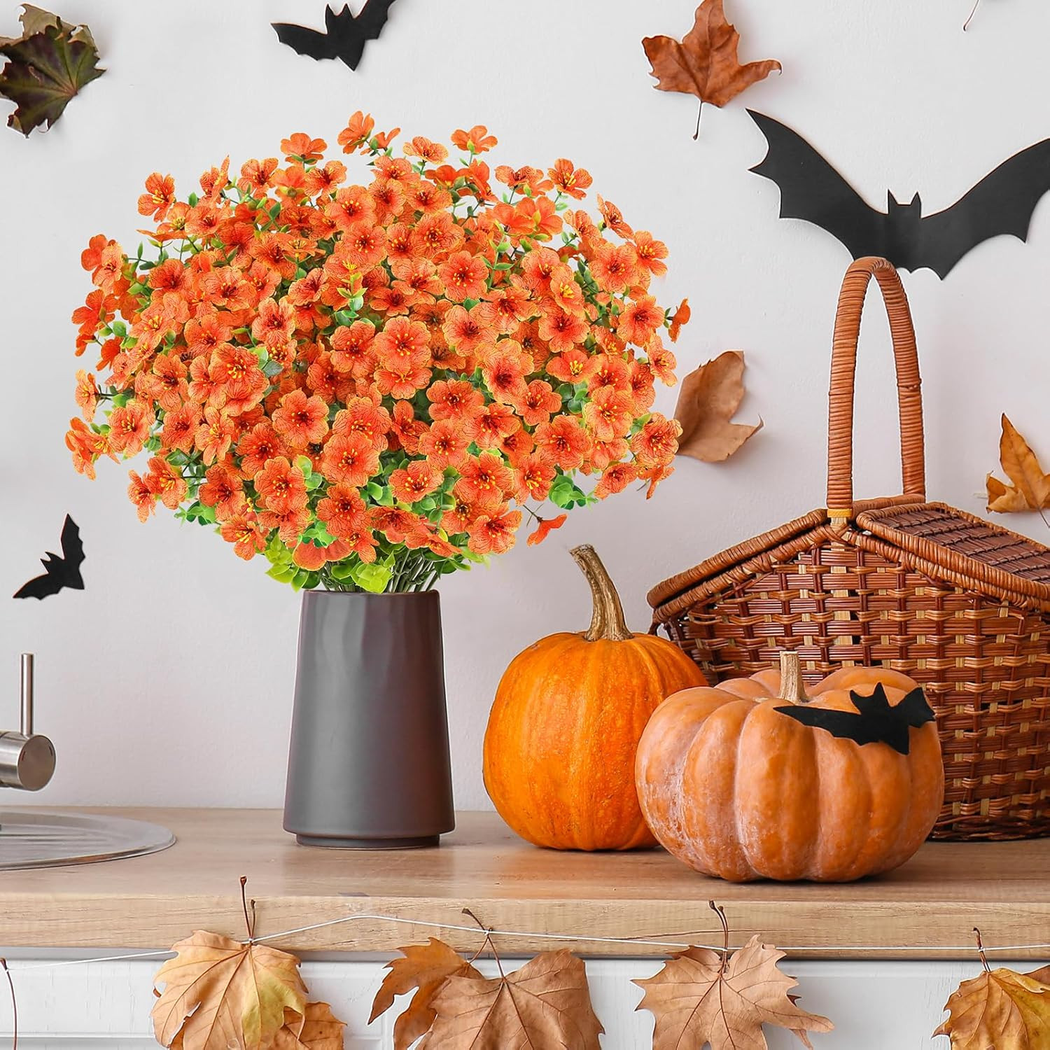 16 Bundles Artificial Fall Flowers Outdoor Indoor Decoration,No Fade Autumn Fake