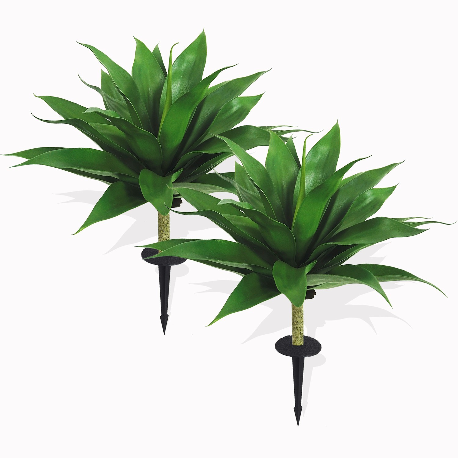 2 Pcs Faux Succulent Agave Shrub with Ground Spike for Patio Walkway Landscape