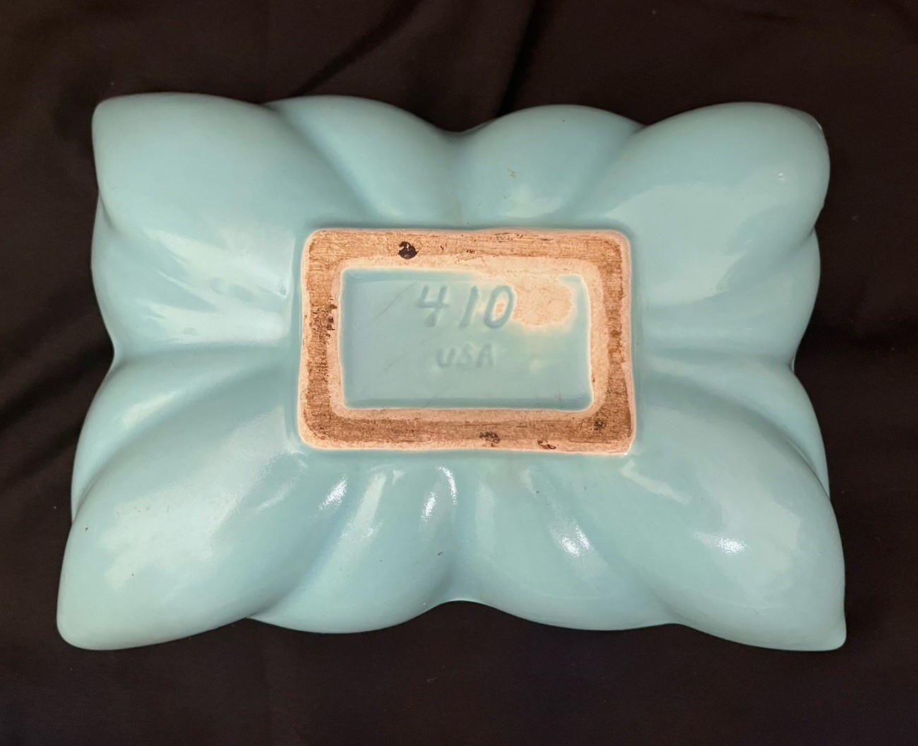 Vtg Camark Art Pottery Blue #410 Leaf Bowl Planter & Bird Flower Frog Set (S4)