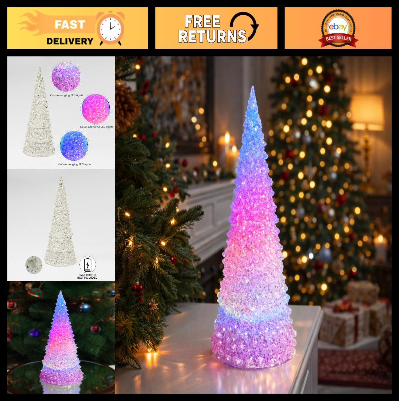 Color Changing LED Acrylic Tree Light-Up Tabletop Decor, Battery Operated 12.5”H