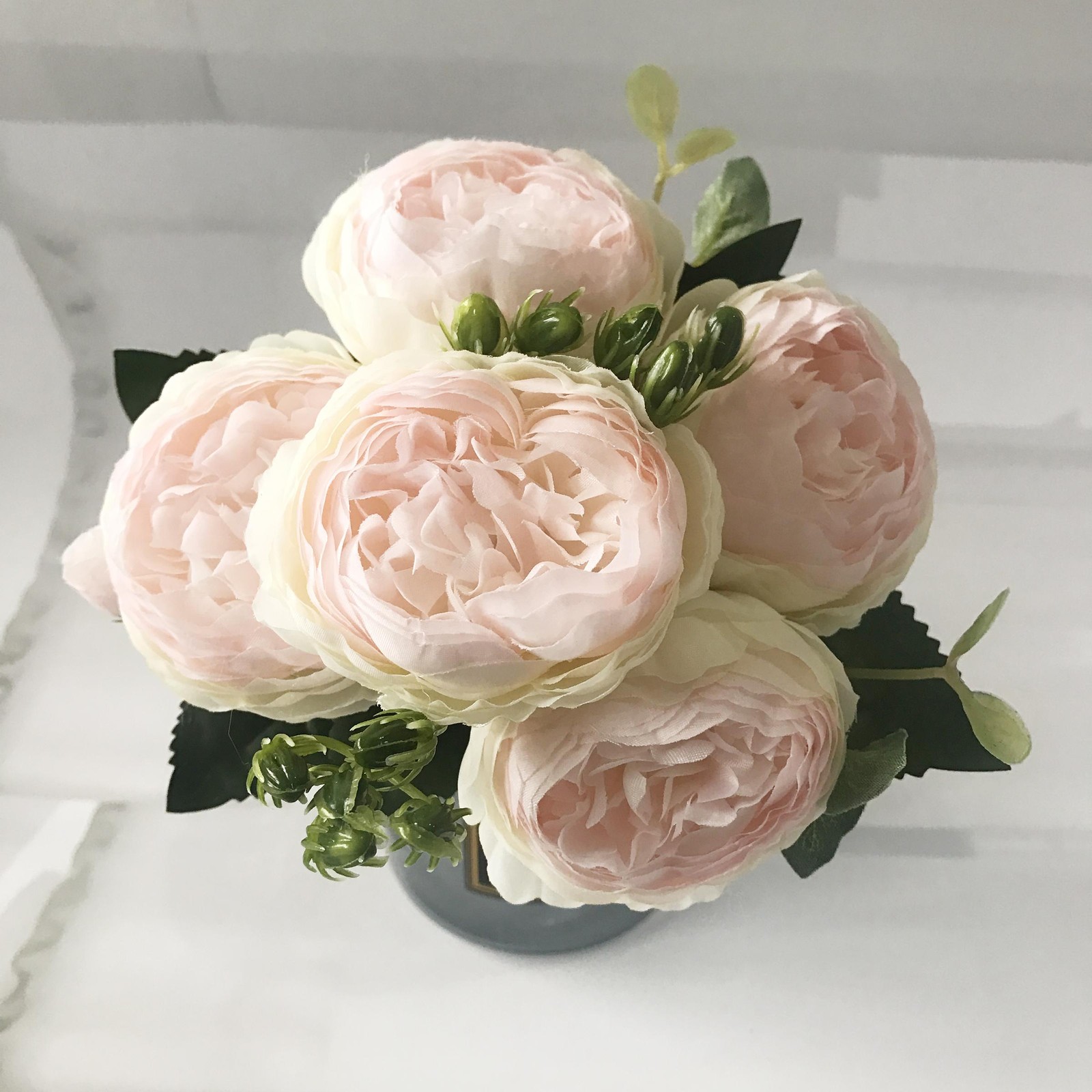 30cm Pink Silk Peony Bouquet – 5 Heads 4 Buds Artificial Flowers for Wedding
