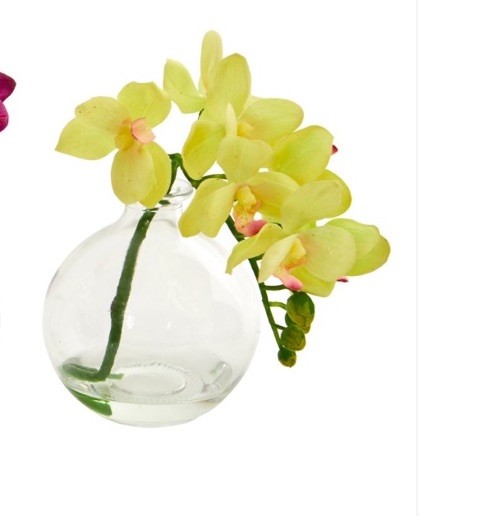 Nearly Natural 9-in Phalaenopsis Artificial Orchid in Vase – Set of 3