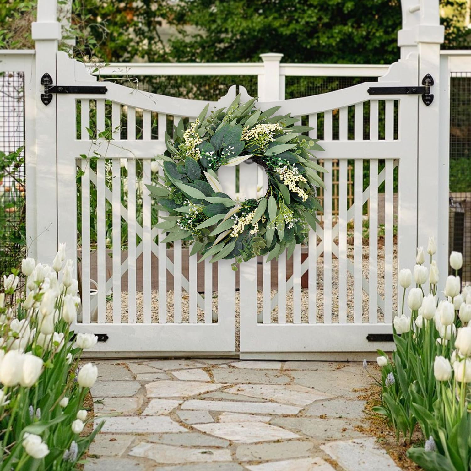 Eucalyptus Wreaths for Front Door 20 Inch Artificial Greenery Summer Spring Wrea