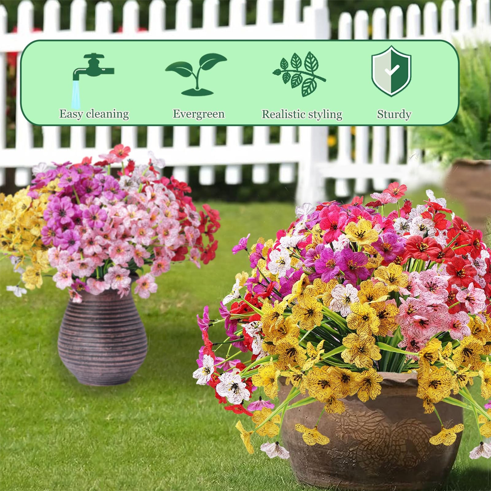 24 Bundles Artificial Flowers for Outdoor Indoor, Fake Flowers Plants UV Resi…