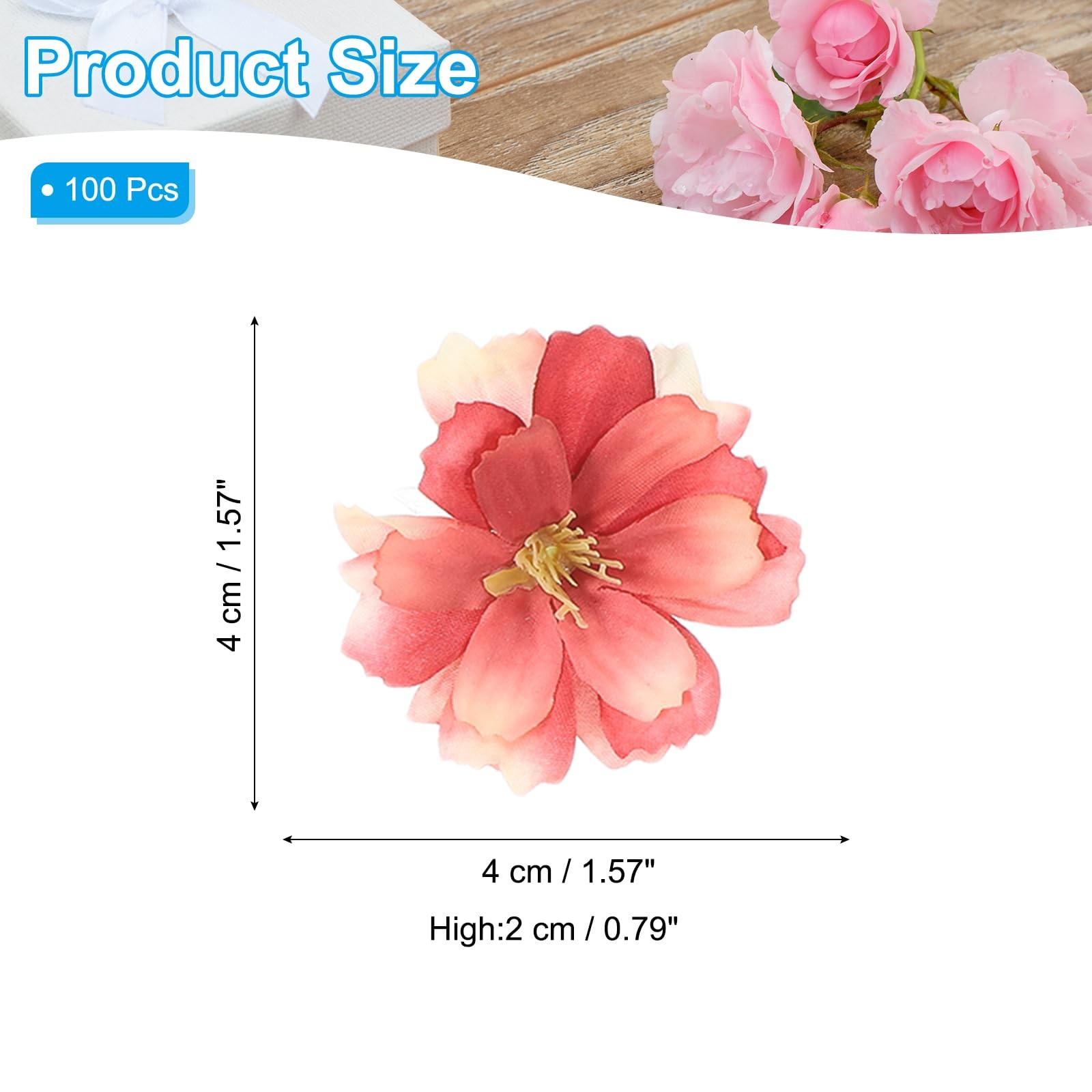 100 Pcs Fake Silk Flower Heads, 1.6 Inch Artificial Cherry Blossom Faux Flowe…