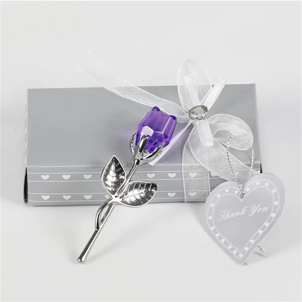 Crystal Red Rose Gold Stem Gift – Forever Artificial Flowers Wedding Favors Box