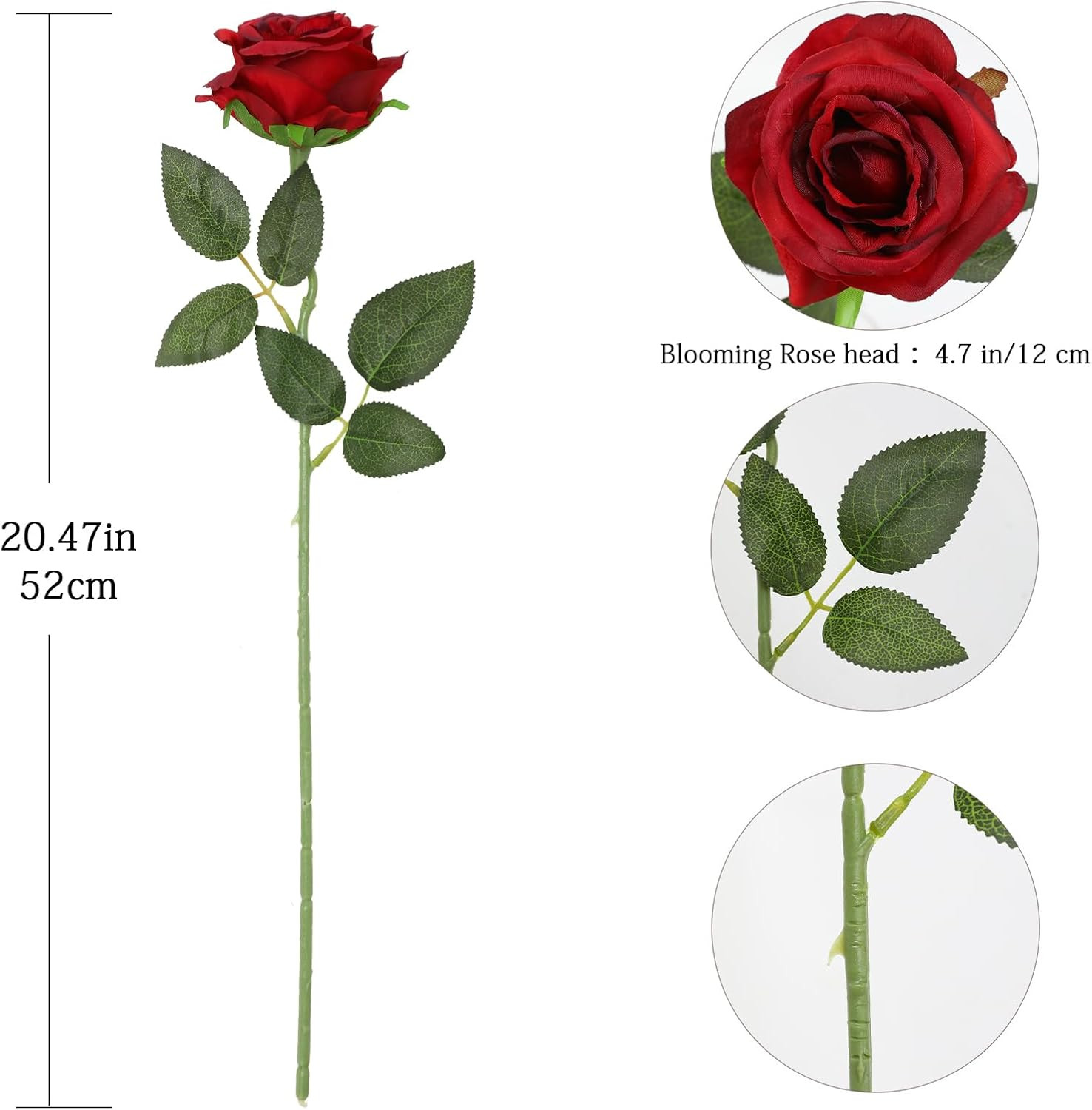 Red Roses Artificial Flowers – 12 Pcs Realistic Long Stem Fake Roses