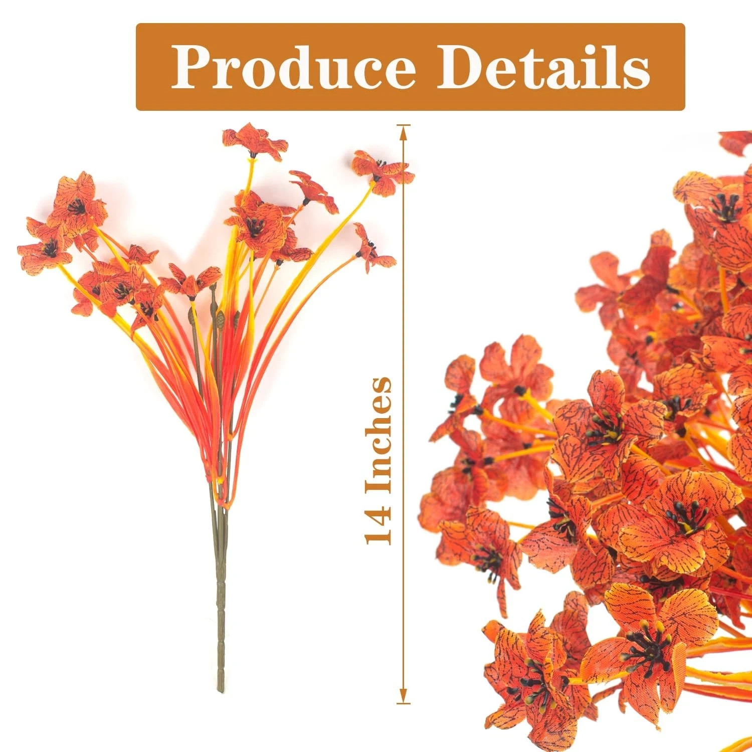 Fall Artificial Flowers 7-Stem 20 Flowerheads 13″ Weather Resistant Orange Decor