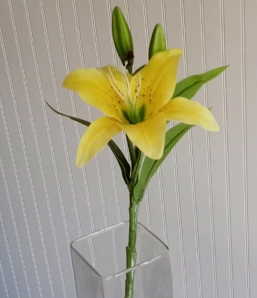 Yellow Tiger Lily 16″H Branch Realistic Quality Silk Flower Artsy Home Decor