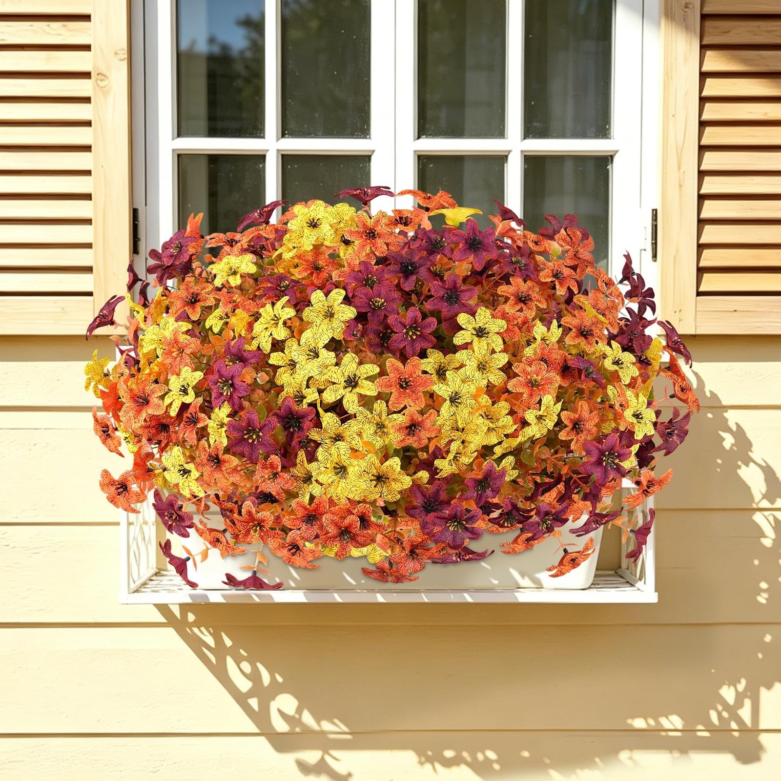 12 Bundles UV Resistant Artificial Mums Flowers – Fall Faux Daisy & Eucalyptus f