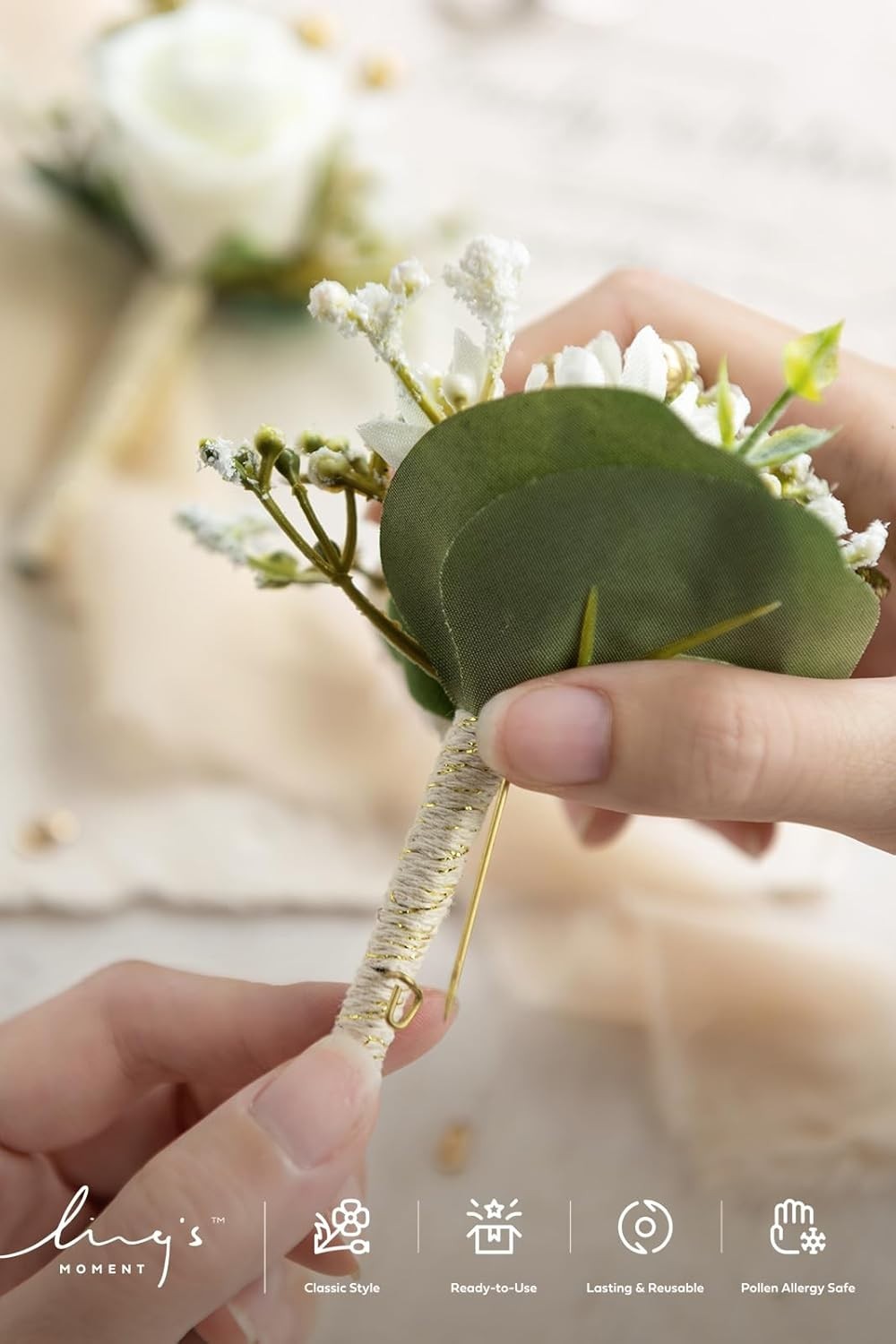 2pcs White Baby Breath Boutonniere Set – Perfect for Weddings, Proms, & More
