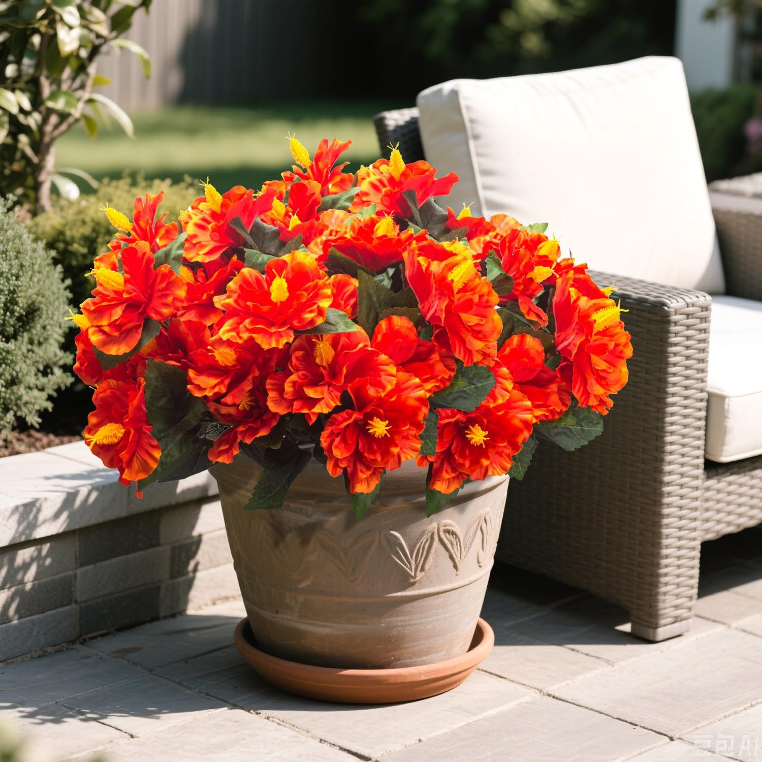 UV Resistant Artificial Hibiscus Flowers – 5 Bundles for Outdoor Decor (Orange)