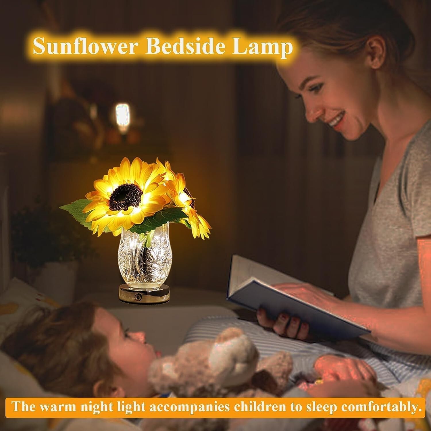 Sunflower Lamp Artificial LED Sunflower Flowers with Glass Vase Table Lamp
