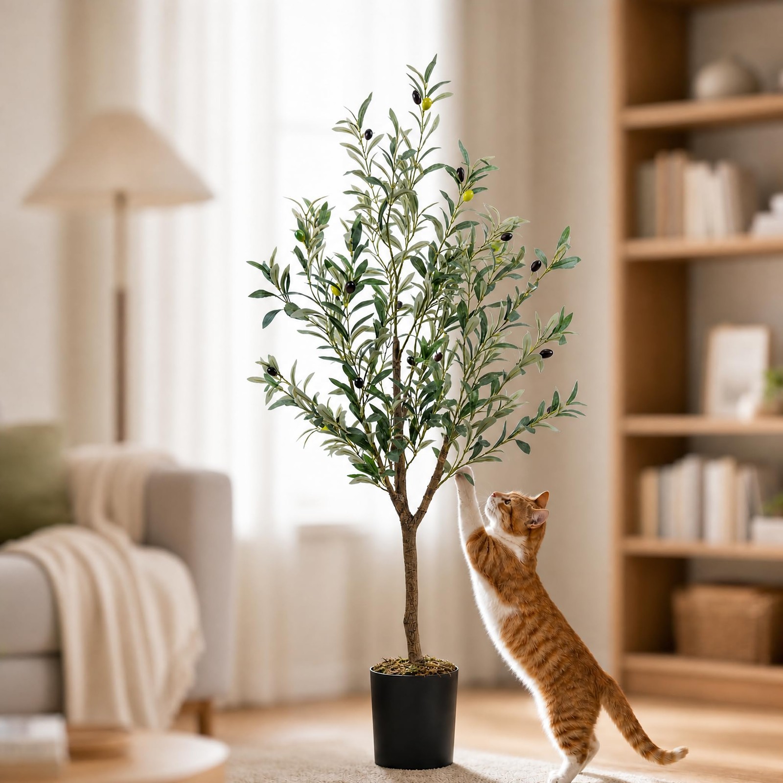 4FT Artificial Olive Tree Water Droplets Potted Realistic Fake Plant Fruits