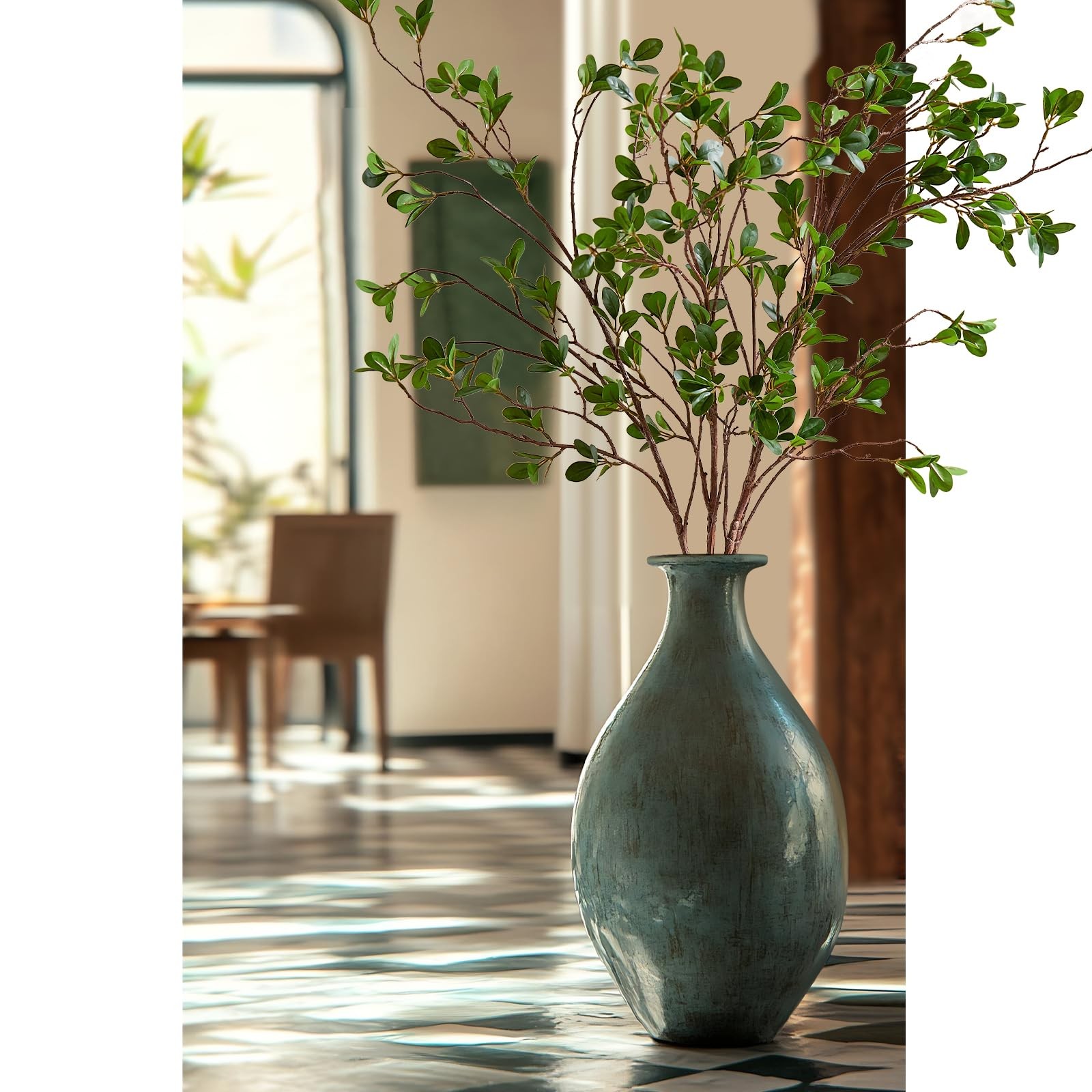4Pcs Realistic Artificial Greenery Stems – 43″ Faux Branches for Vase,Tall Fa…