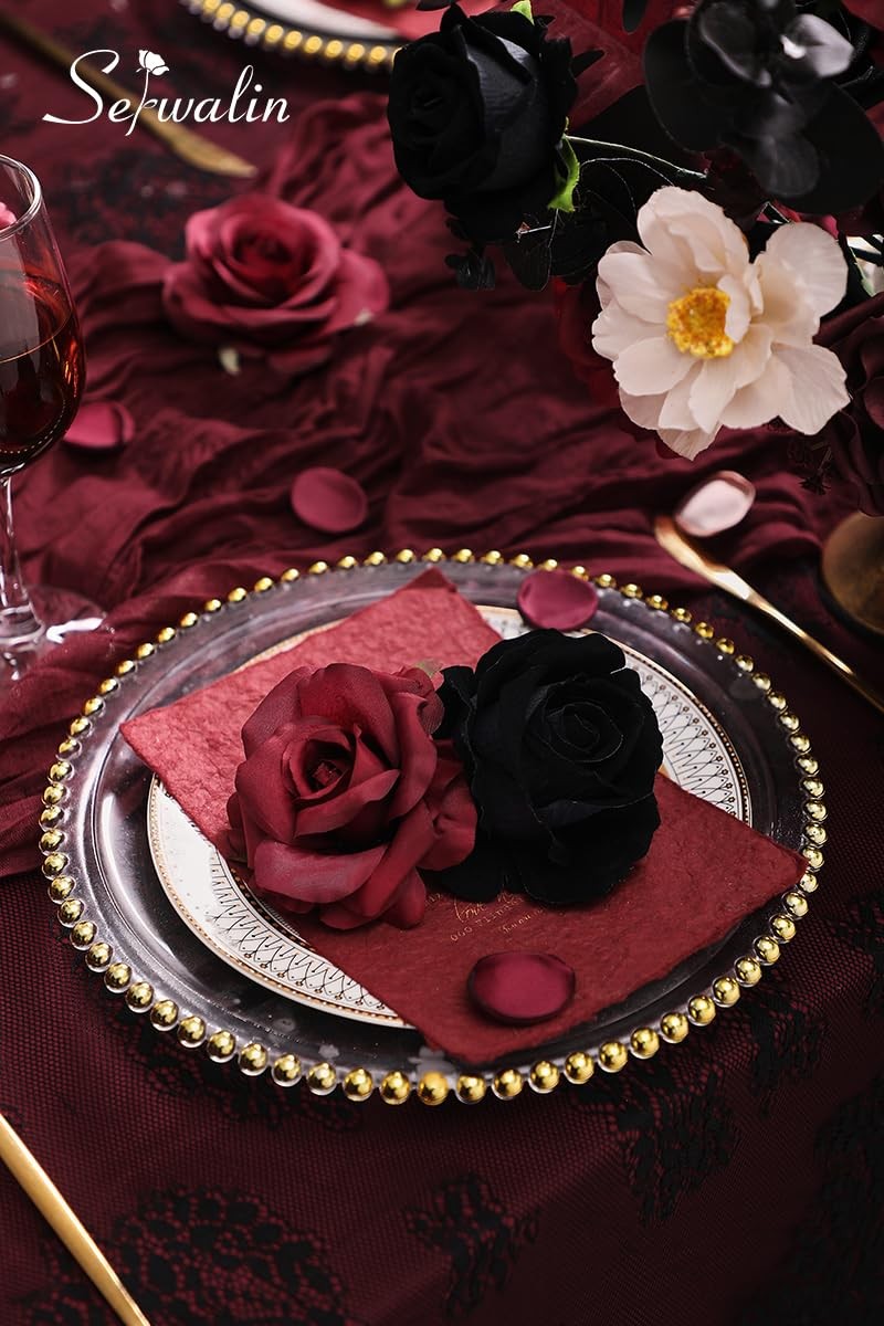Artificial Burgundy Black Dark Red Roses Silk Flowers Table Centerpieces