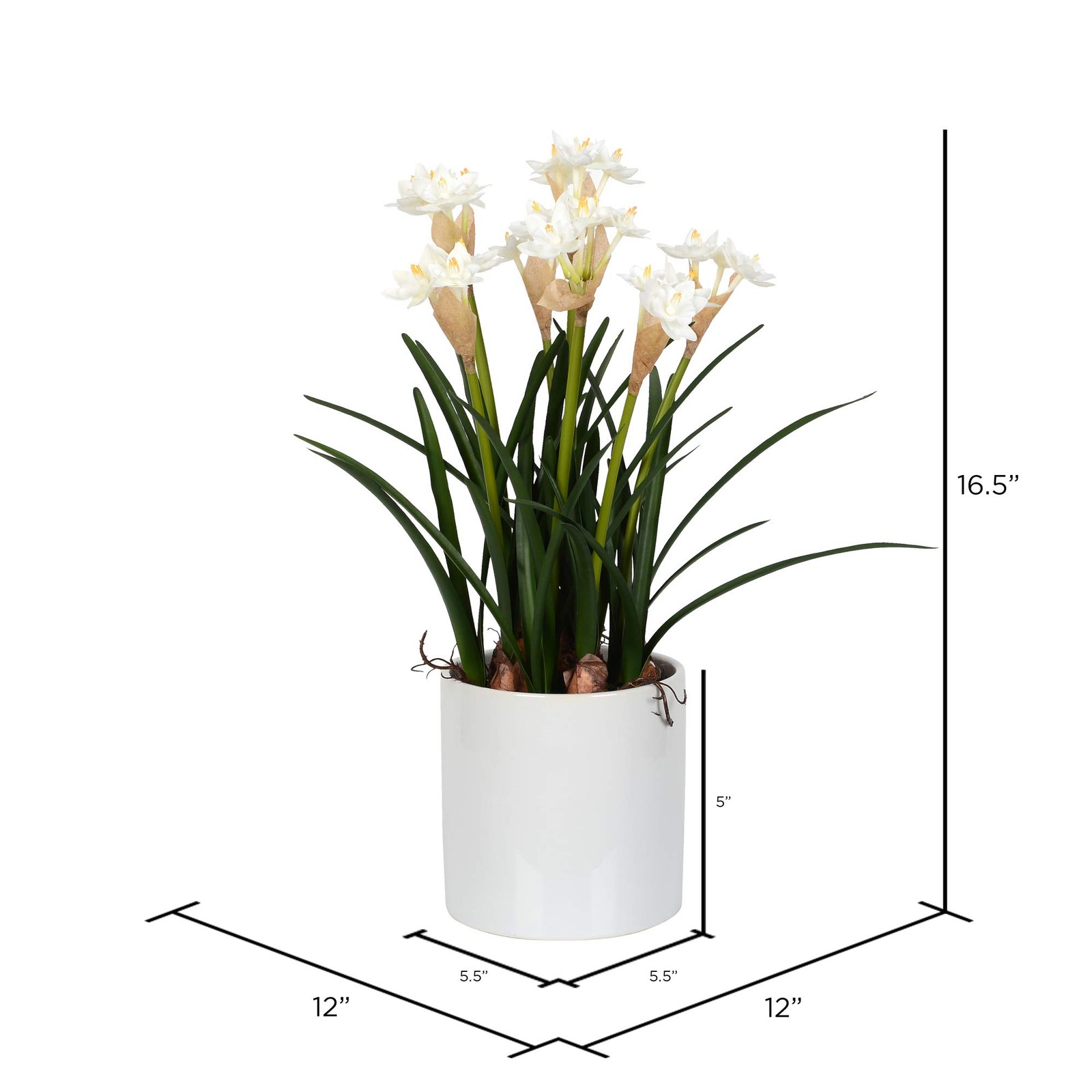 Vickerman 16.5″ Plastic Artificial Daffodil with Ceramic Pot in Green/White