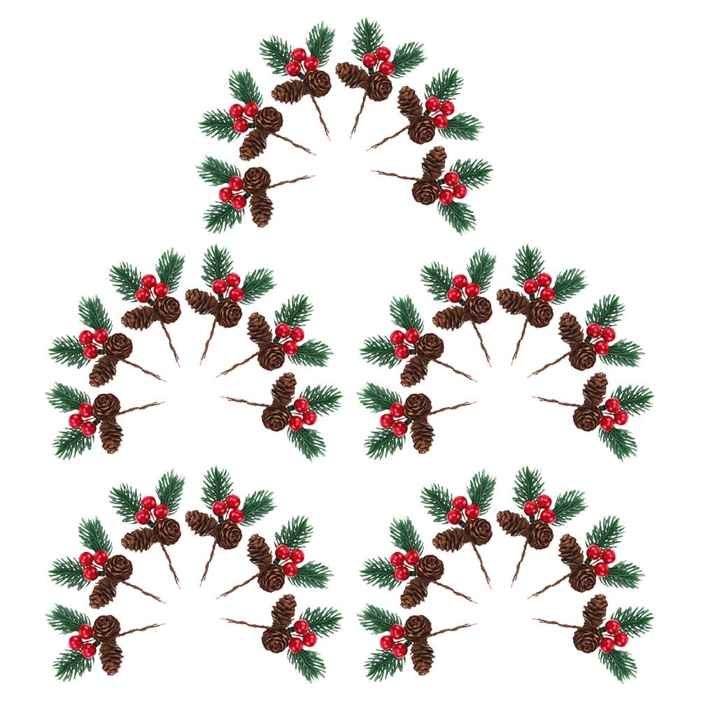 30 Pcs Artificial Pine Branches Pine Cones And Red Berry Christmas Picks Decor
