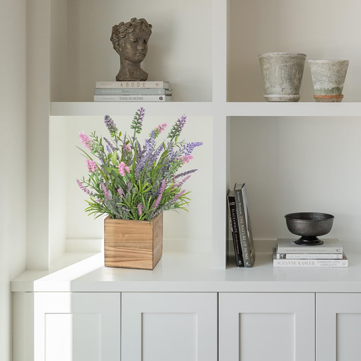 Rustic Lavender Flowers Artificial Lavender Decor Fake Lavender Plant in Wood…