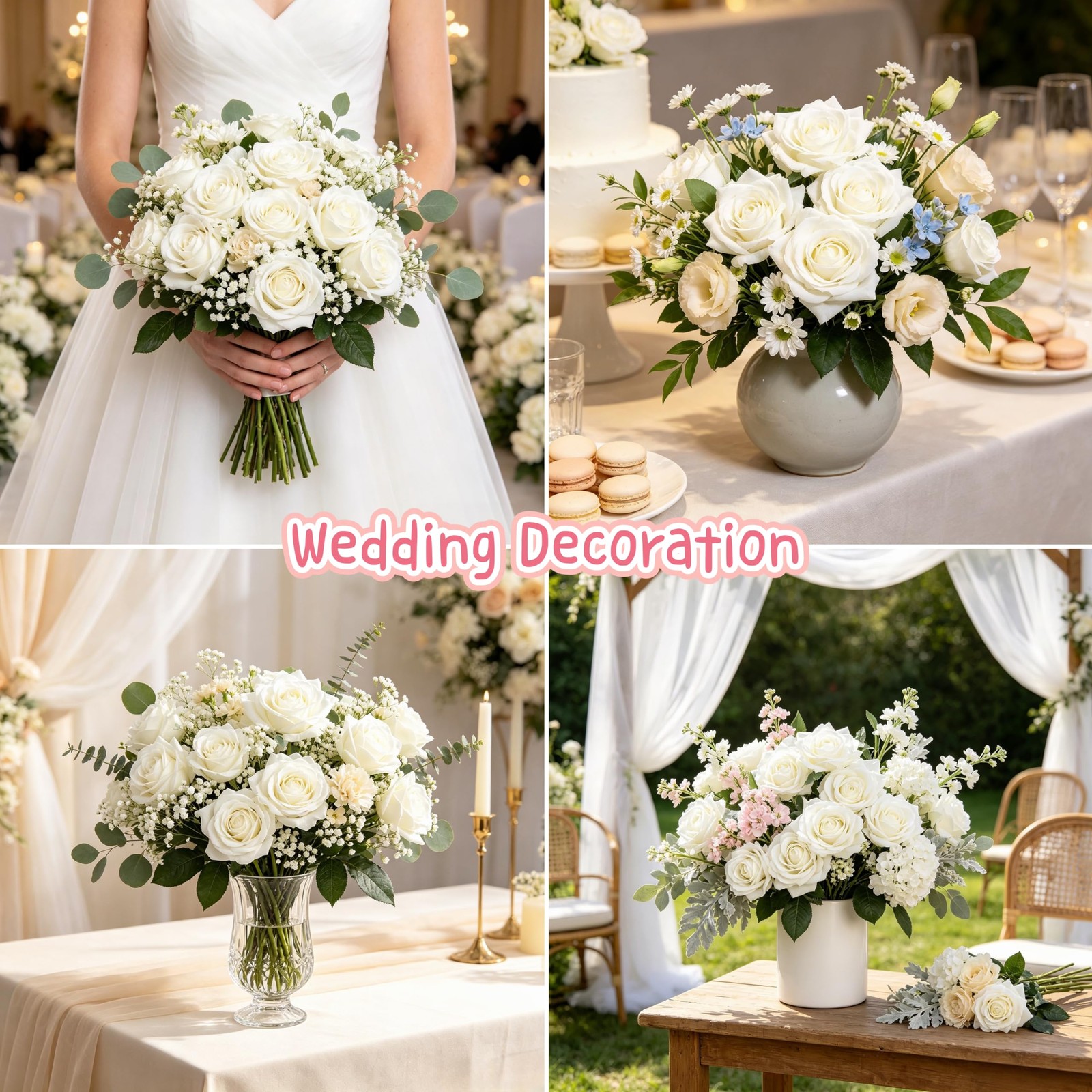 12 pcs Lifelike White Roses Artificial Flowers Real Touch Rose Long Stem Fake…