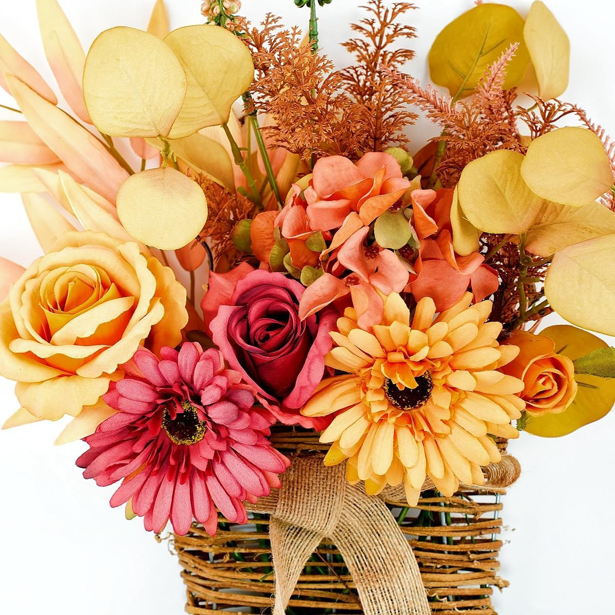 Artificial Flower with Hanging Basket for Wall Decor, Autumn Decoration Faux
