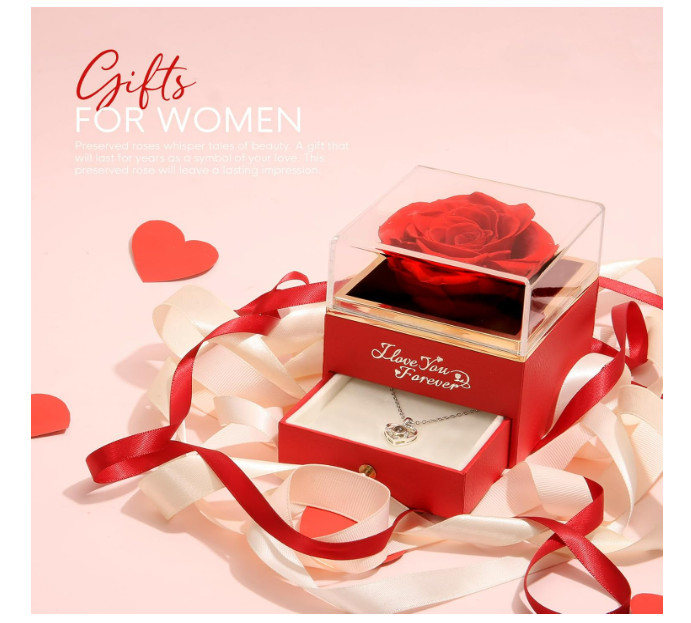 Valentines Day Gifts for Her, Preserved Real Red Rose, Forever Flowers Rose Gift