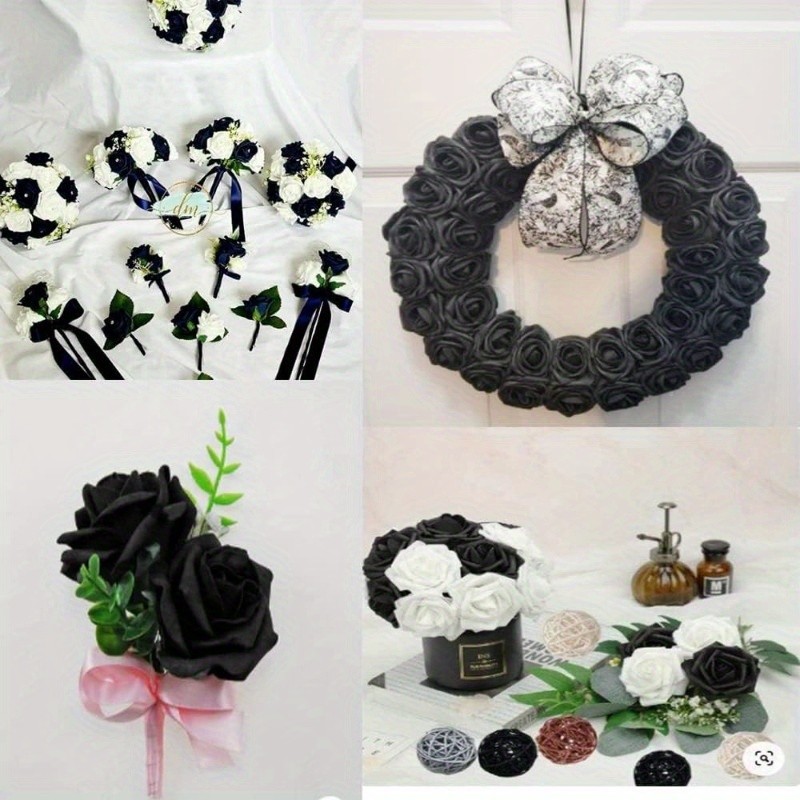 100Pcs Black Artificial PE Rose Flower Heads Foam Roses for Wedding Craft Decor
