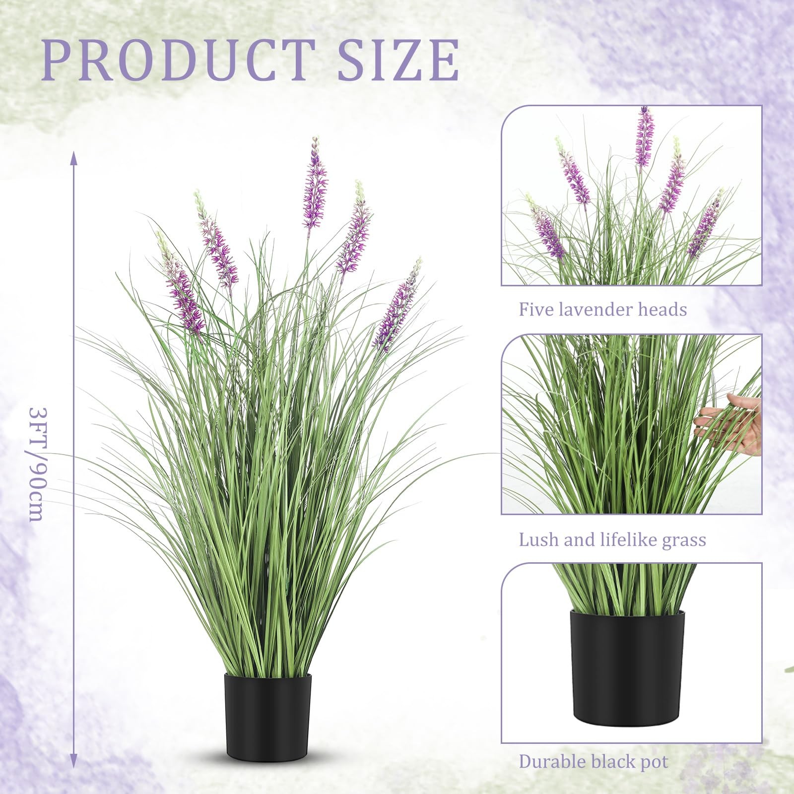 Jexine 2 Pieces Faux Plants Outdoor 3 ft Tall Artificial Lavender Plant Potted