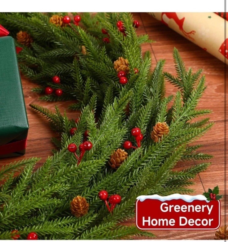 24PCS 17″ Artificial Pine Branches Christmas Decorations, Fake Cedar Stems
