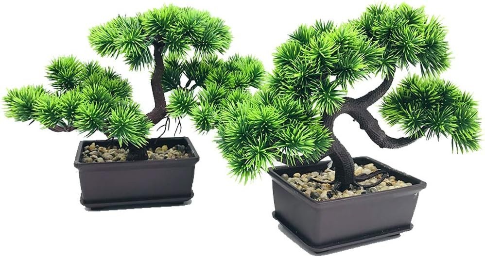 2 Pack Potted Artificial Bonsai Pine Trees Fake Japanese Zen Garden Decoration
