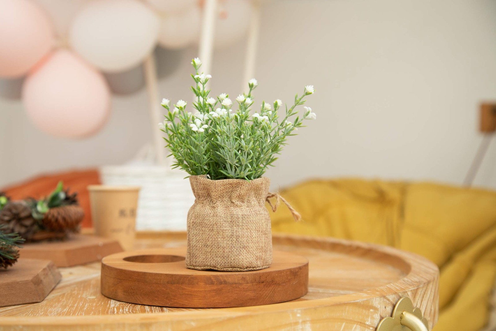 Babys Breath Artificial Flowers in Small Burlap Bag Vases 3Pcs -Gypsophila Fa…