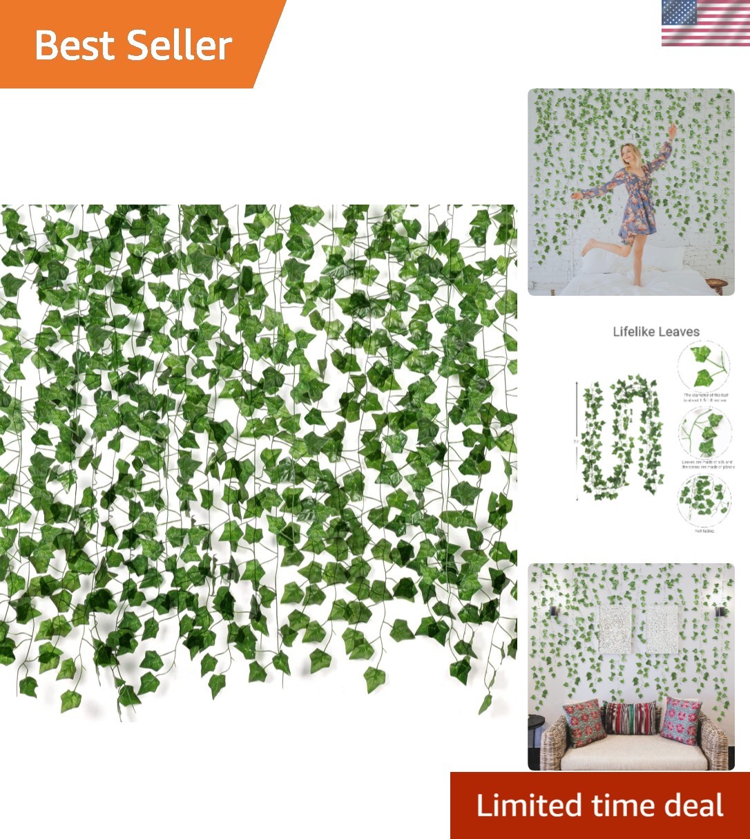 Versatile 12-Piece Artificial Ivy Vines – 84 Feet Hanging Decor for Events