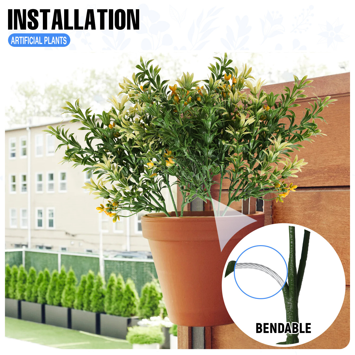 Faux Bush Plant Fake Flower Green Orange Artificial Greenery Home Wedding Decor