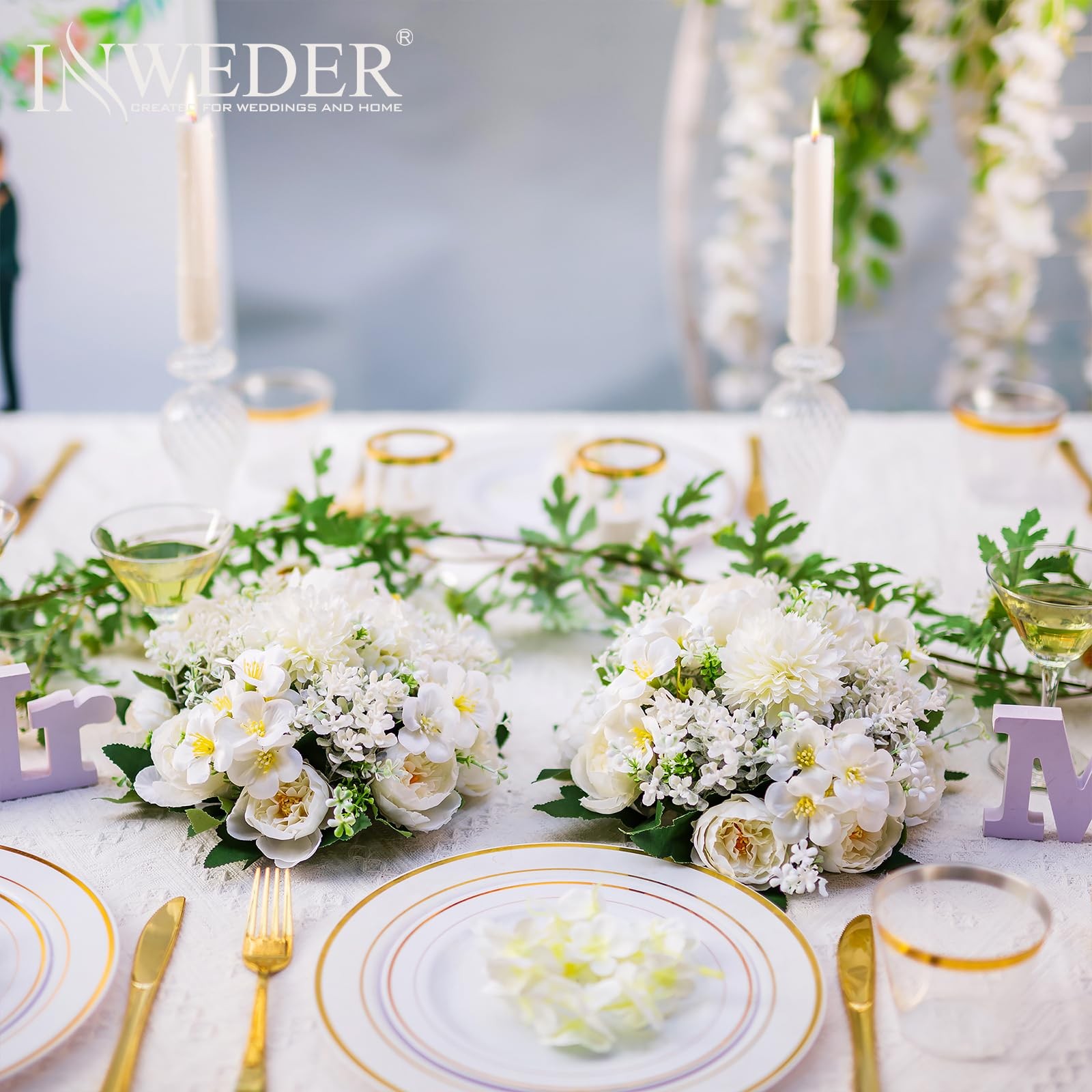 Flower Balls Centerpieces for Tables: 2 PCS White Flowers for Centerpieces Fl…