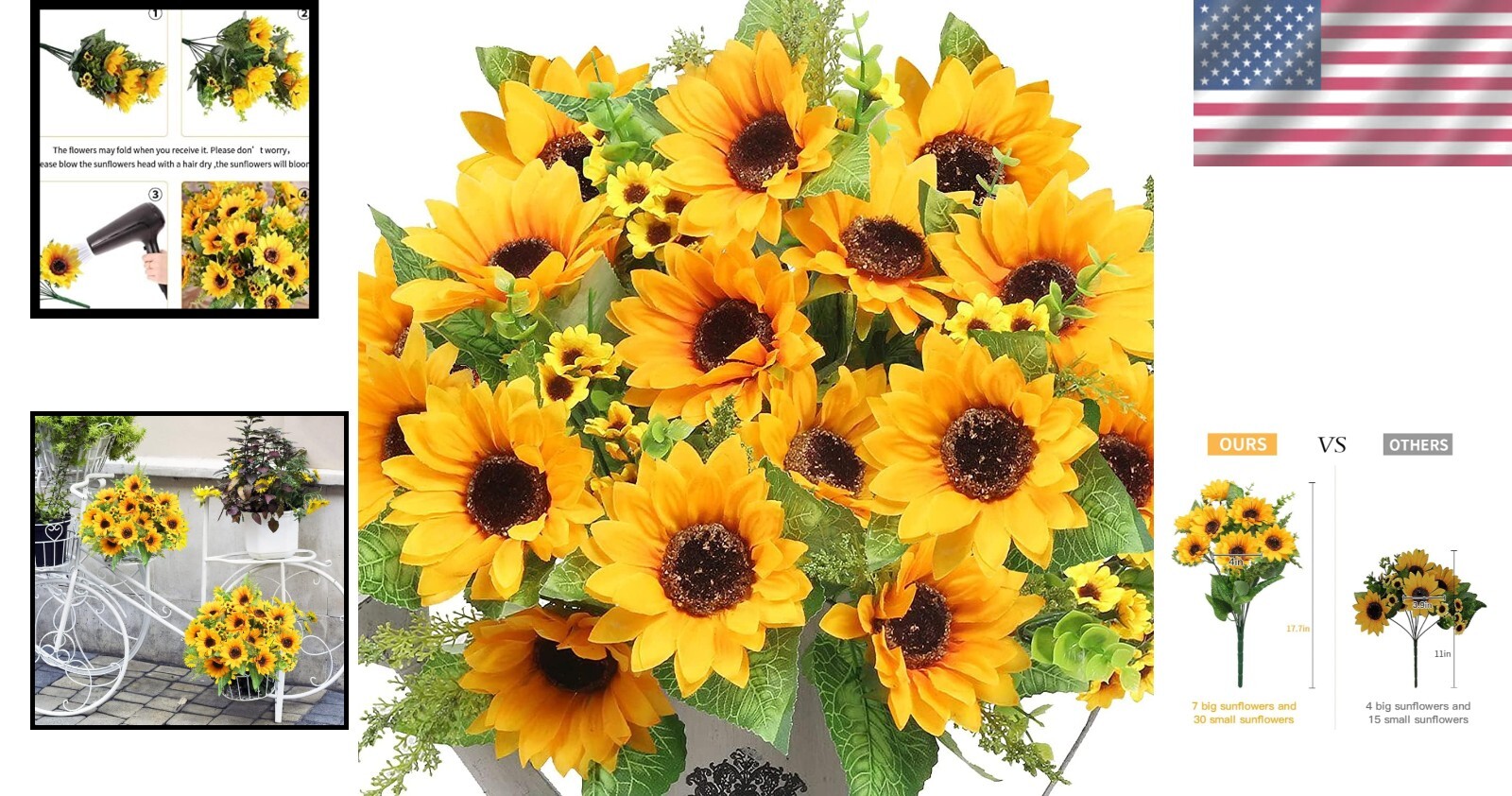 Realistic Fake Sunflowers for Bridal and Spring Decor – Set of 2 Bunches