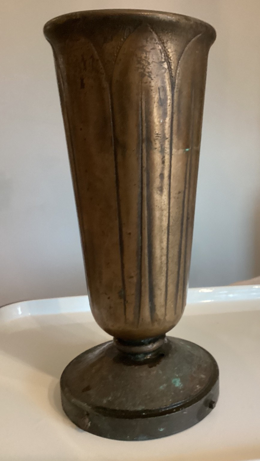 Vintage Funeral Cemetery Vase Heavy Bronze Memorial 11” for Flowers
