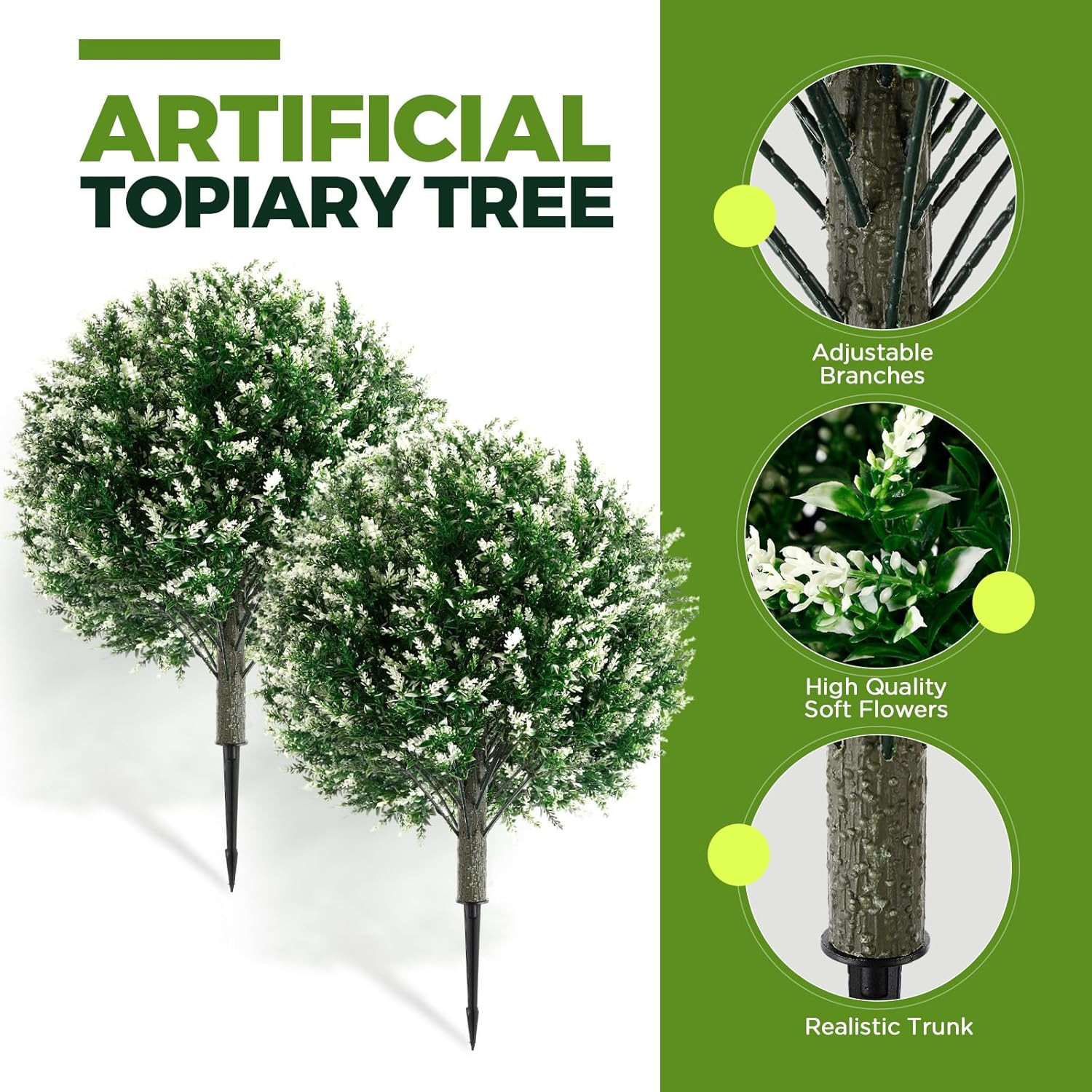 Set of 4 UV Resistant 24″ Lavender & White Faux Topiary Ball Trees for Outdoor D