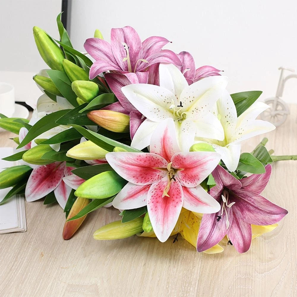 NEW 3D Printed White Lily Artificial Flowers Real Look for Wedding Home Decor