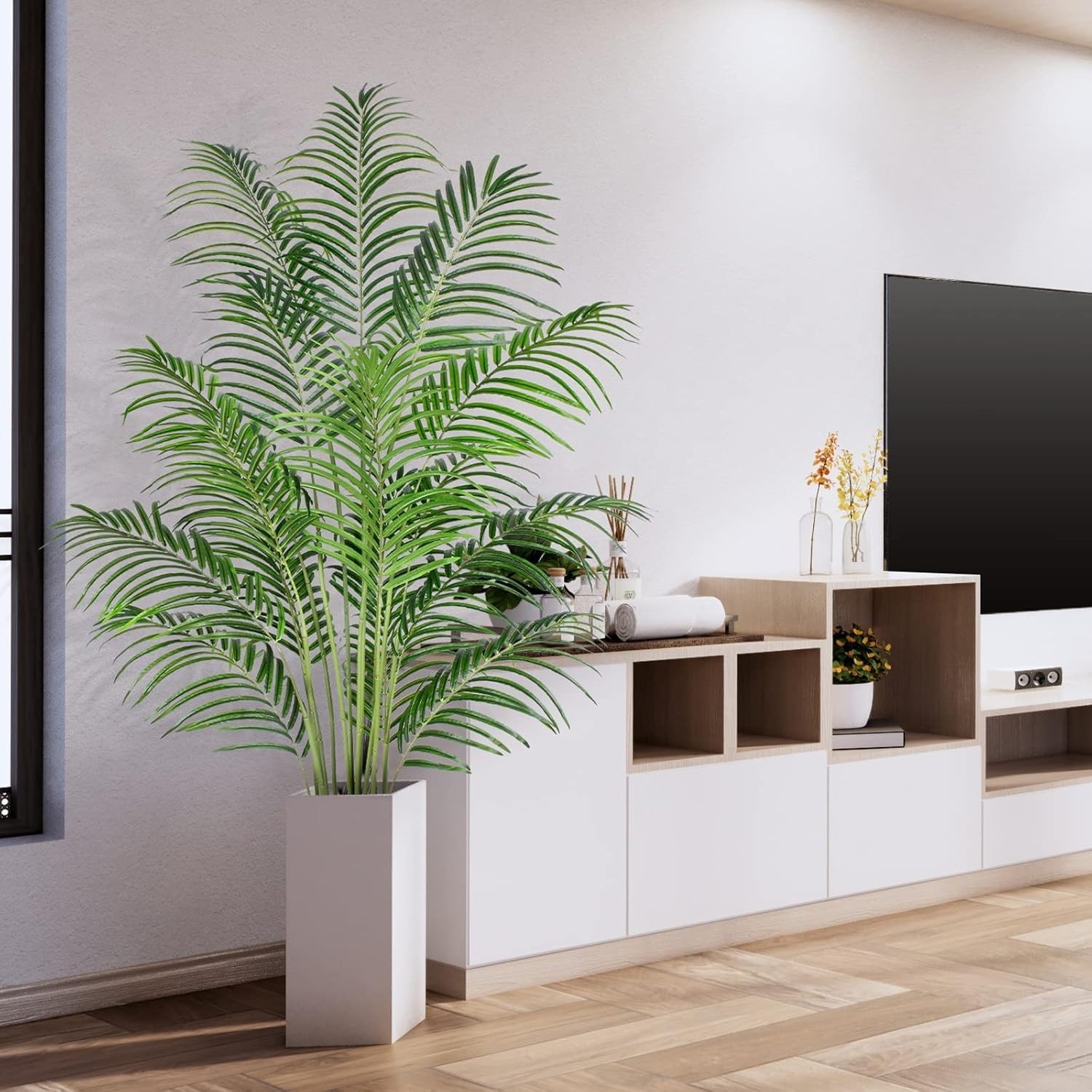 Artificial Palm Tree 6ft Tall Fake Palm Tree Indoor Decor with 18 Leaves and …
