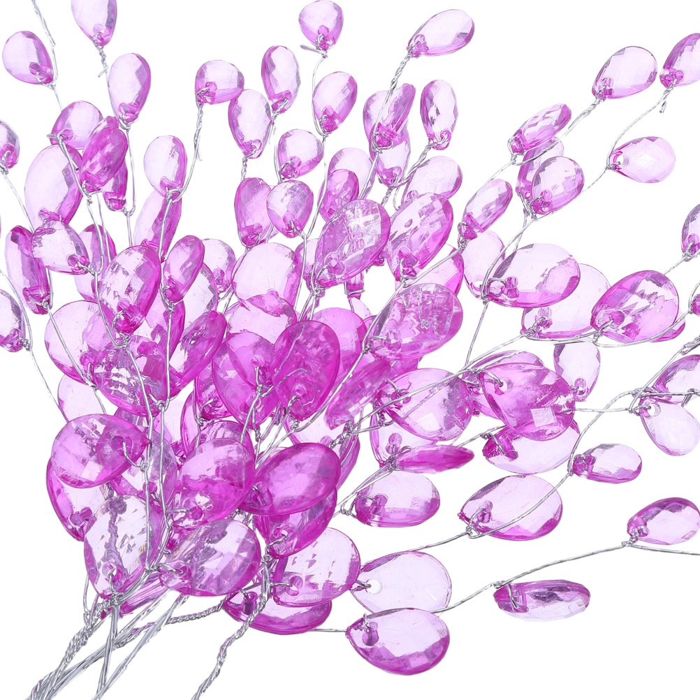 30PCS Artificial Flower Picks with Acrylic Bead Drops – Purple Simulated Clear