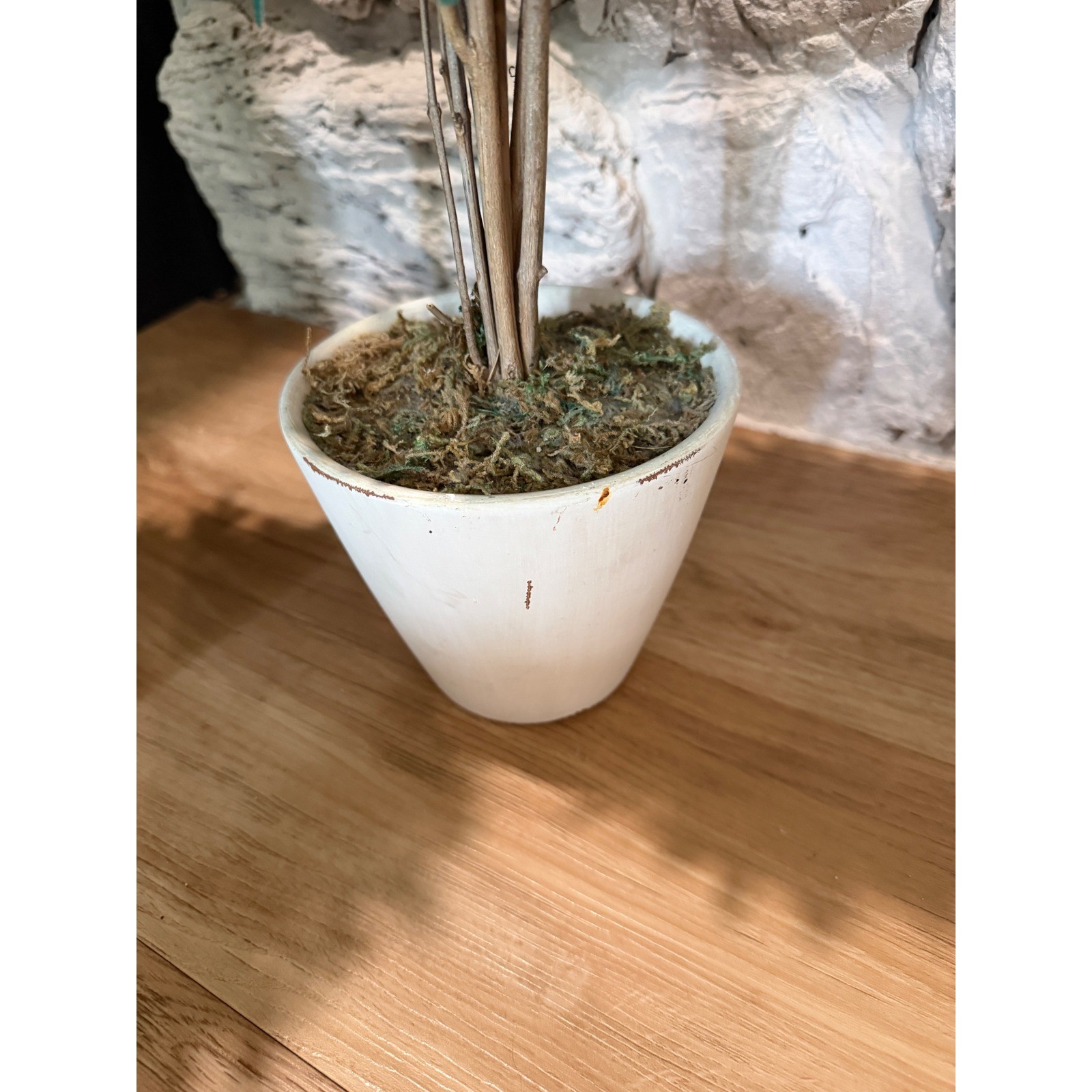 Set of 2 Artificial Olive Topiary Trees in Distressed White Pots 20 Inch Green