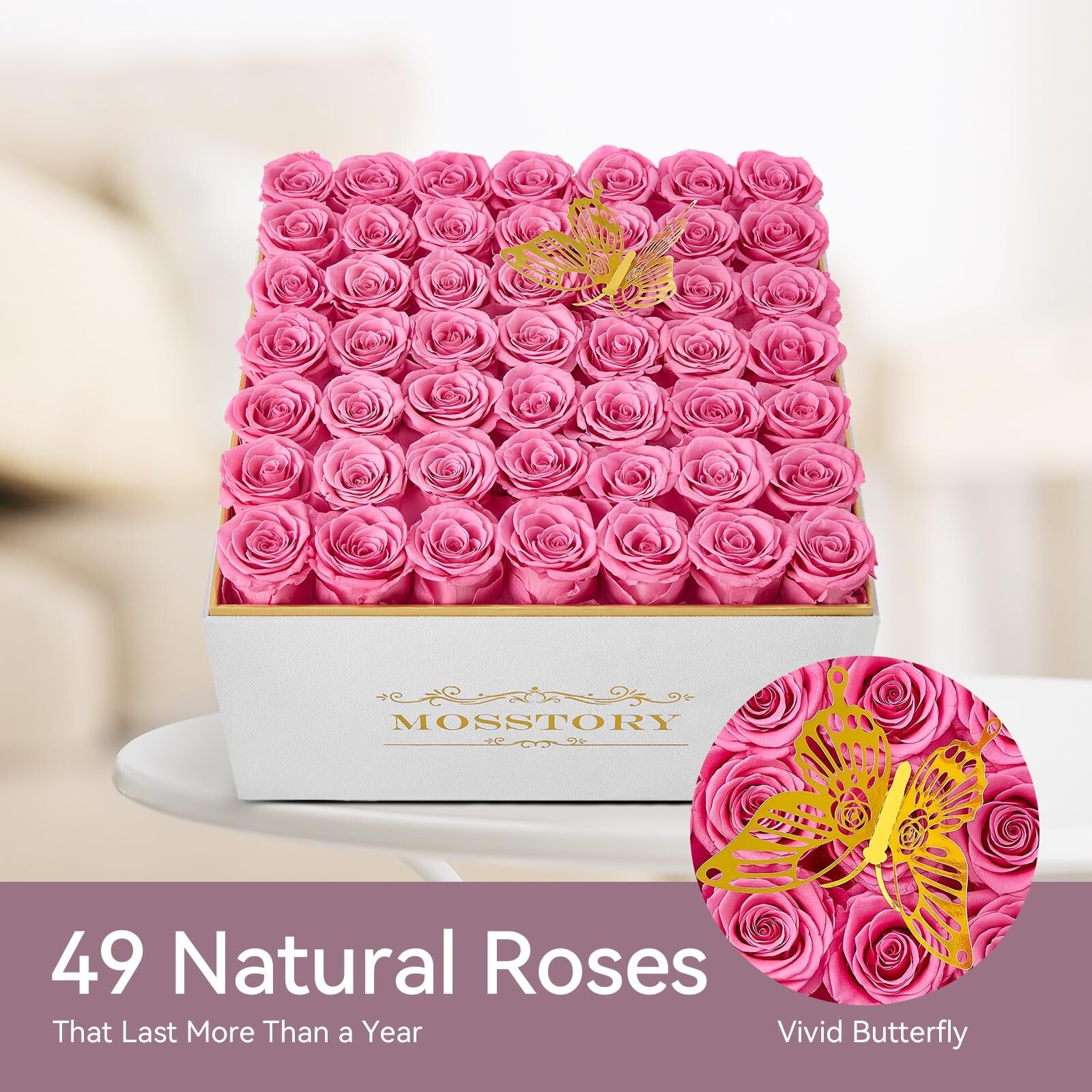Forever Flowers 49-Piece Preserved Roses in a Box Gifts for Her Women Wife Mo…
