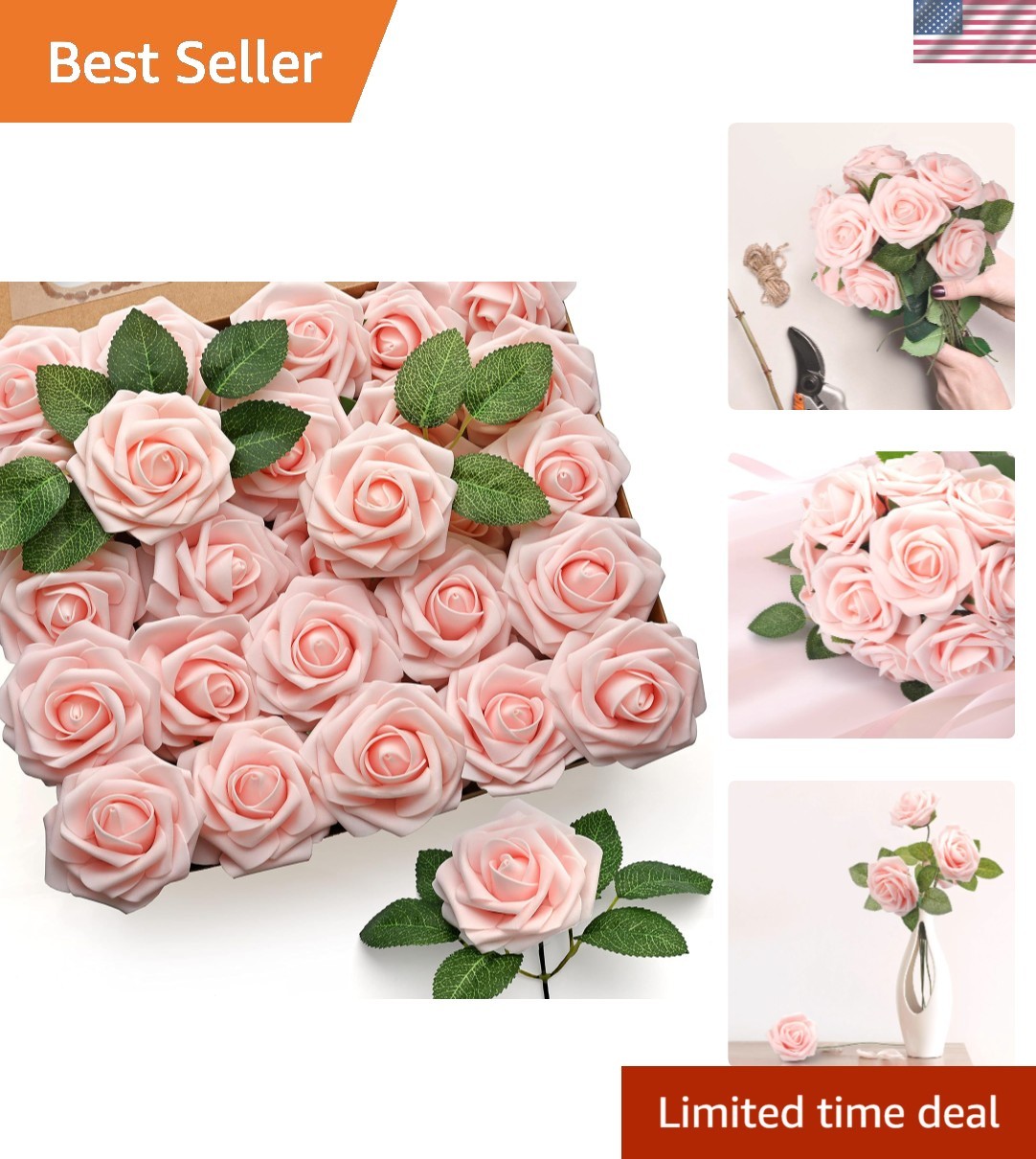 50Pcs Artificial Roses Flowers, Blush Pink Roses Artificial Flowers Foam Fake…